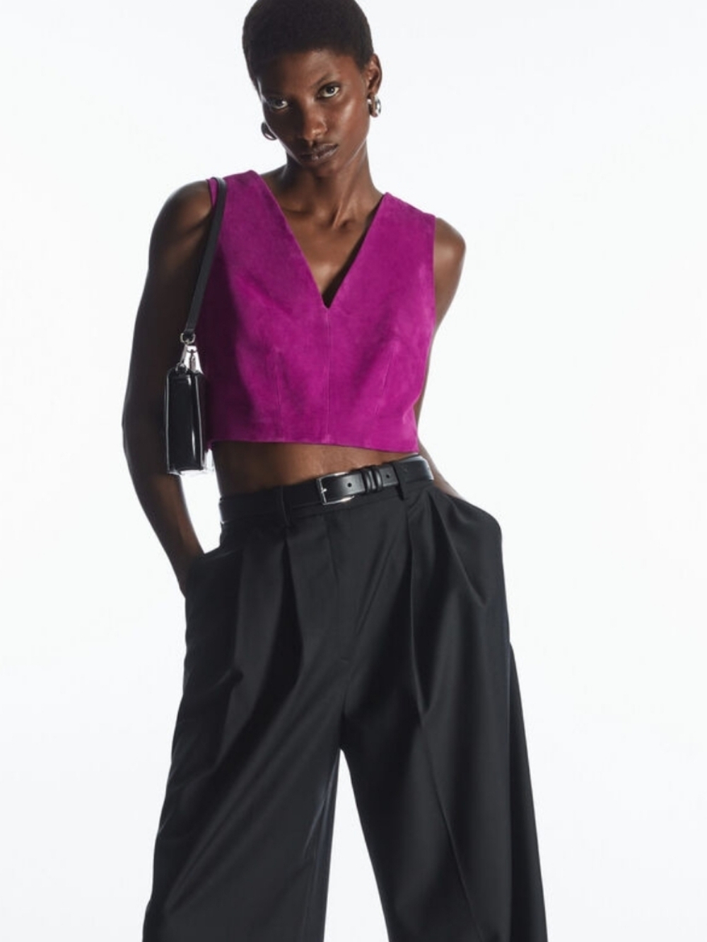 COS Cropped V-neck Sleeveless Suede Top Purple Maximalist Size 10